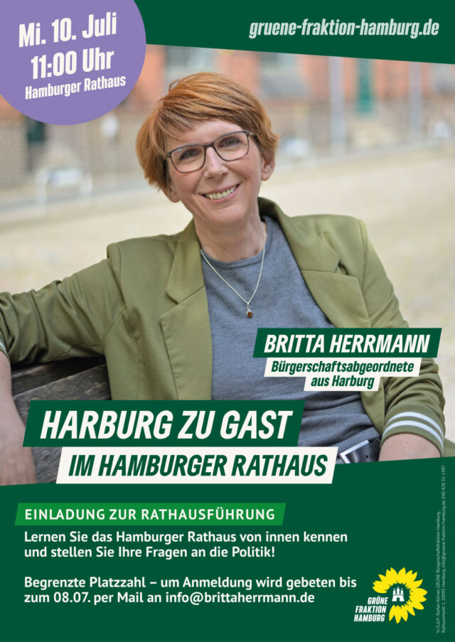 Plakat mit der Einladung zur Rathausführung mit Britta Herrmann